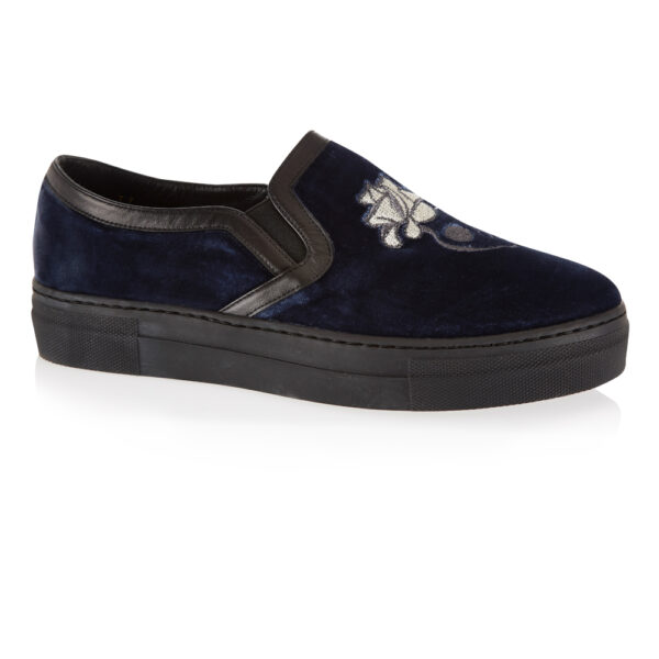 French Sole Board Walker Blue Velvet Skull Embroidery (BW44)