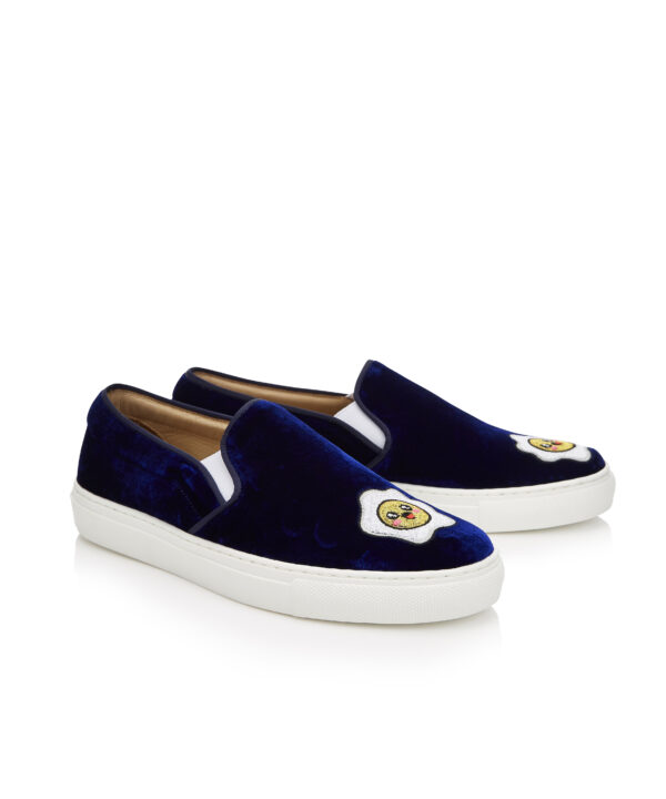French Sole Board Walker Blue Velvet With Egg Embroidery (BW66)