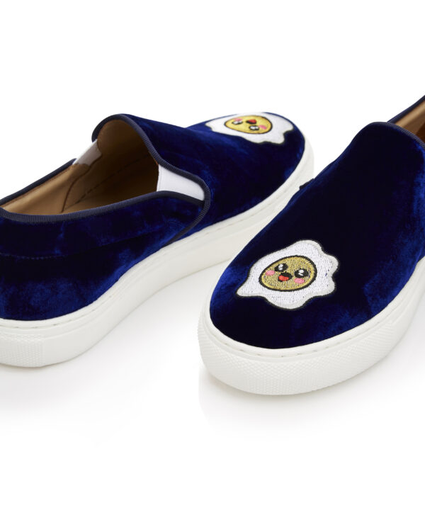 French Sole Board Walker Blue Velvet With Egg Embroidery (BW66)
