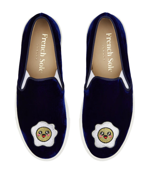 french sole Board Walker Blue Velvet with Egg Embroidery (BW66)