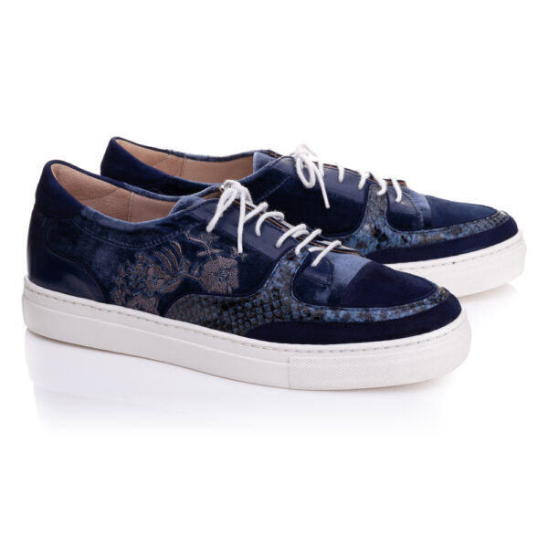 French Sole Board Walker Navy Snake White Lace Leather (BW70)