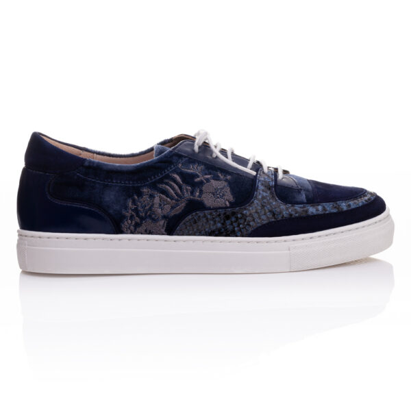French Sole Board Walker Navy Snake White Lace Leather (BW70)