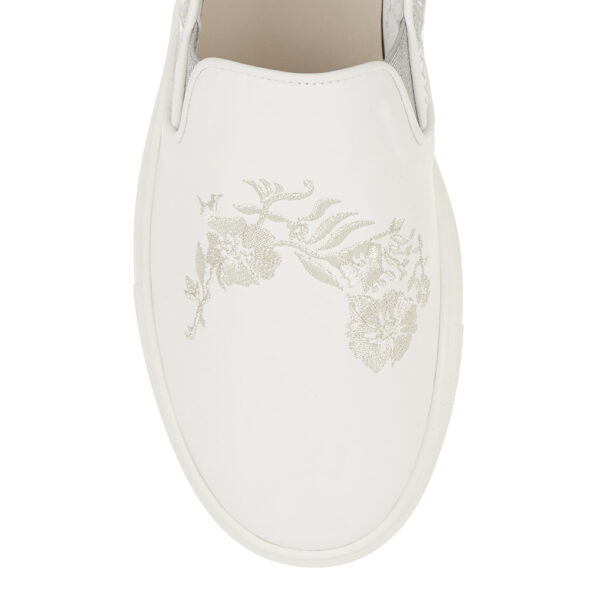 French Sole Board Walker White Leather Floral Embroidery (BW39)