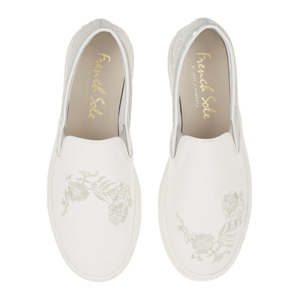 french sole Board Walker White Leather Floral Embroidery (BW39)