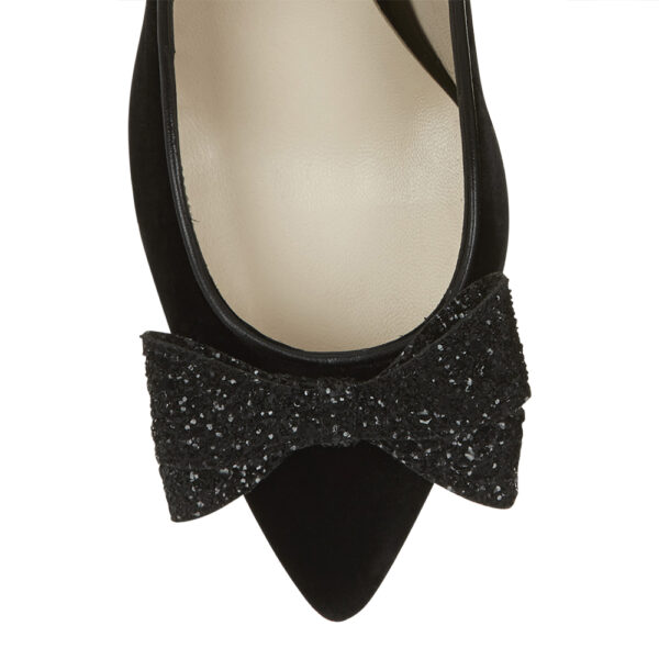 French Sole Brenda Heel Black Velvet Glitter Bow (BMH02)