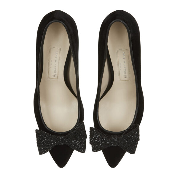 French Sole Brenda Heel Black Velvet Glitter Bow (BMH02)