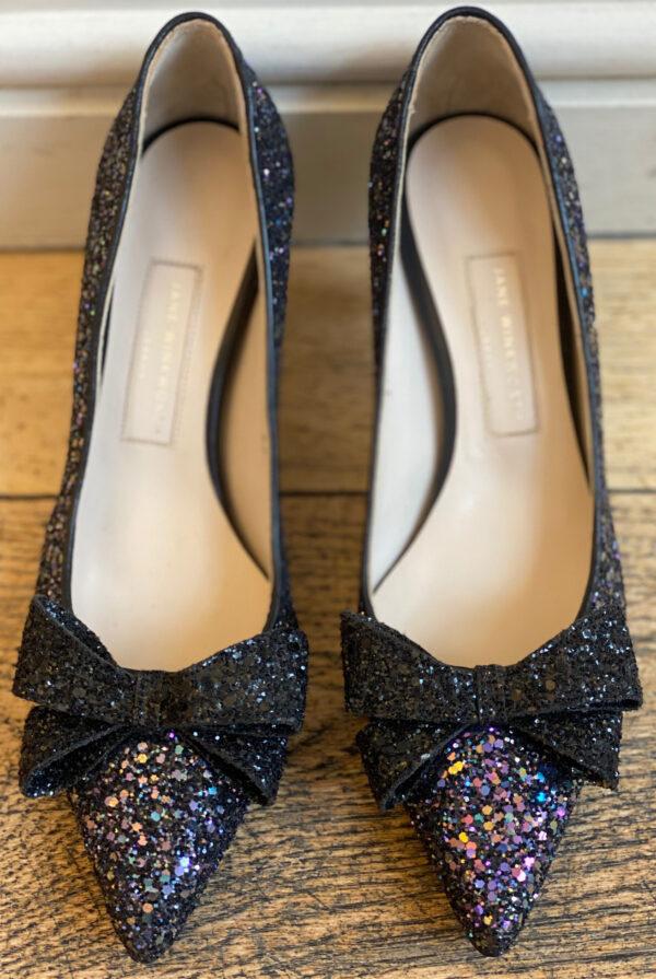 french sole Brenda Heel Navy Glitter Black Glitter Bow (BMH11)