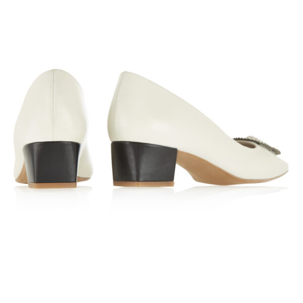 French Sole Carla Heel White Leather With Metal Trim (CAR06)