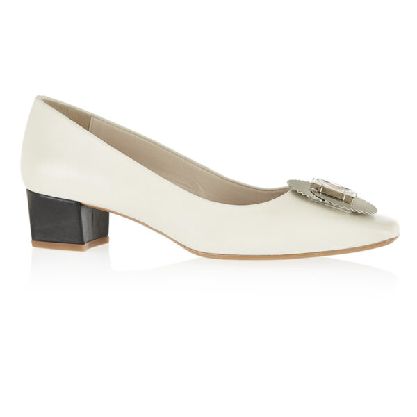 French Sole Carla Heel White Leather With Metal Trim (CAR06)