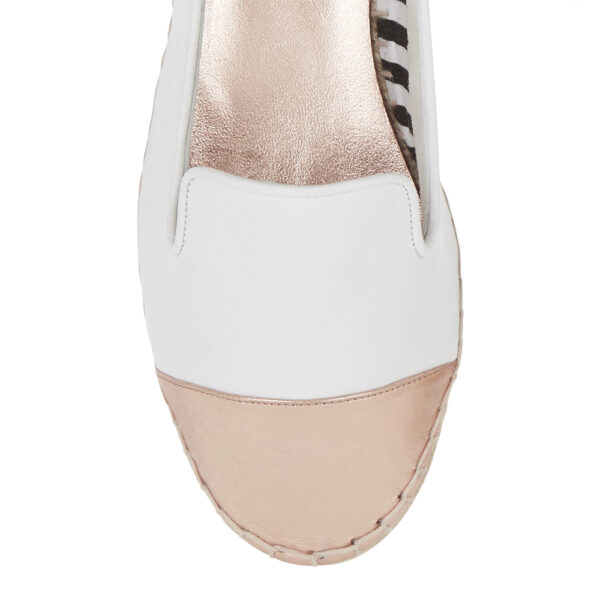 French Sole Espadrille White Leather Metallic Toecap (ESP28)
