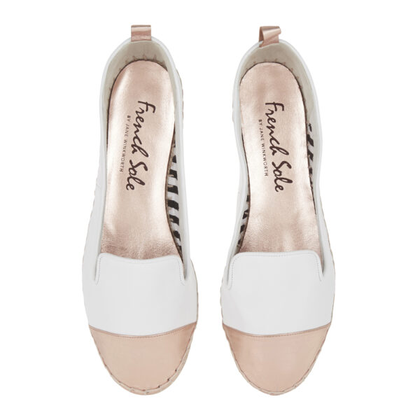 French Sole Espadrille White Leather Metallic Toecap (ESP28)