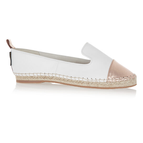 french sole Espadrille White Leather Metallic Toecap (ESP28)