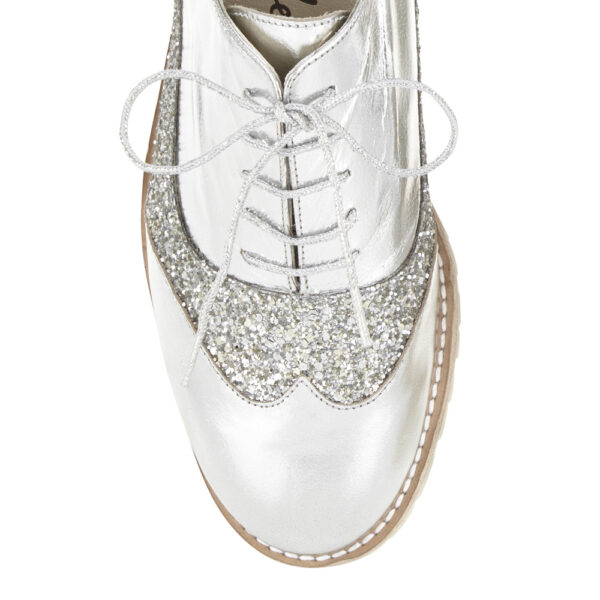 French Sole Brogues Silver Glitter Leather (BG24)