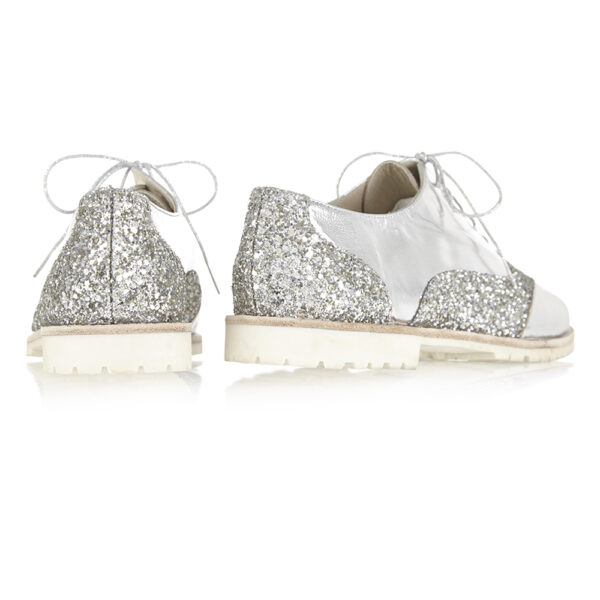 French Sole Brogues Silver Glitter Leather (BG24)