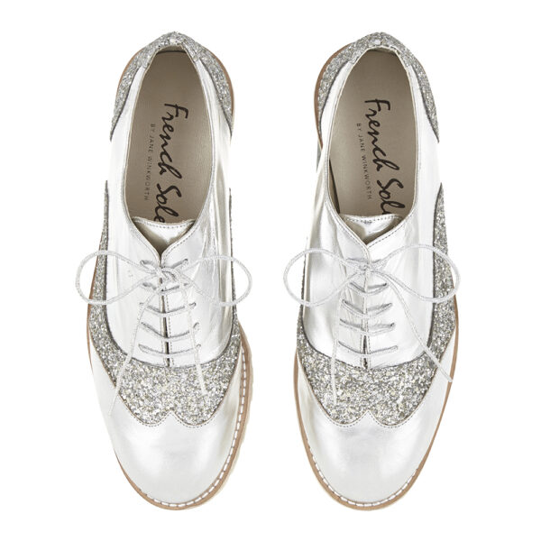 french sole Brogues Silver Glitter Leather (BG24)