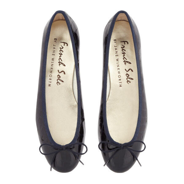 french sole Henrietta Navy Patent Crocodile (HE168)