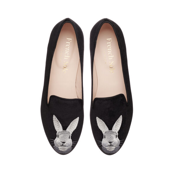 french sole Hefner Black Velvet Bunny Embroidery (HFF132)
