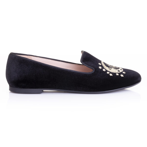 French Sole Hefner Black Velvet Gold Sun & Moon Embroidery (HFF1096)