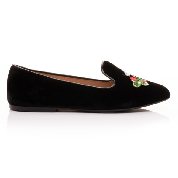 French Sole Hefner Black Velvet Mouse Strawberries Embroidery (HFF224)
