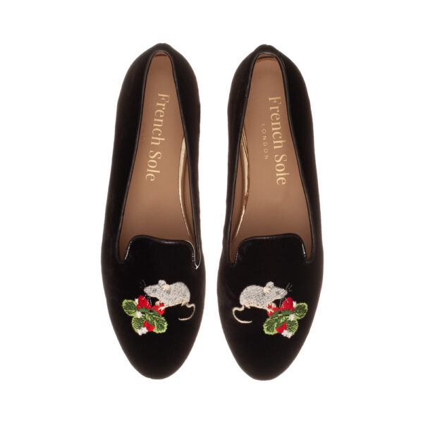 french sole Hefner Black Velvet Mouse Strawberries Embroidery (HFF224)
