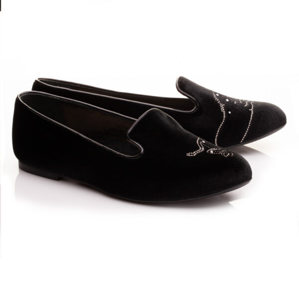 French Sole Hefner Black Velvet With Crystal Pegasus Embroidery (HFF1189)