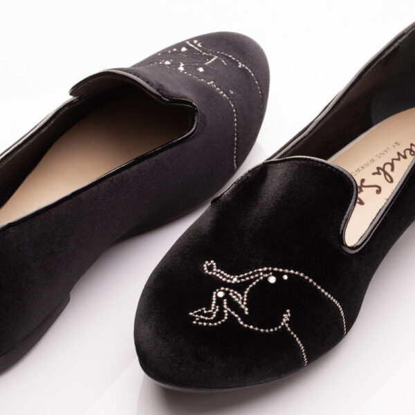 French Sole Hefner Black Velvet With Crystal Pegasus Embroidery (HFF1189)