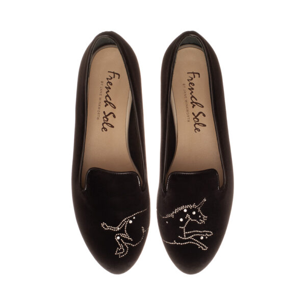 french sole Hefner Black Velvet with Crystal Pegasus Embroidery (HFF1189)