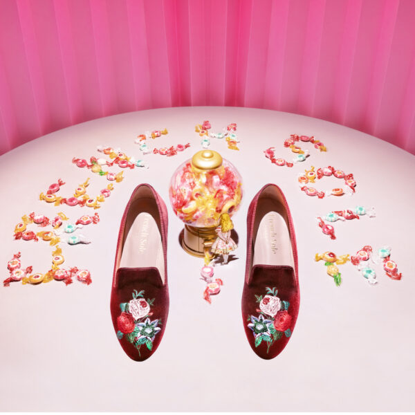 French Sole Hefner Burgundy Velvet Floral Embroidery (HFF206)