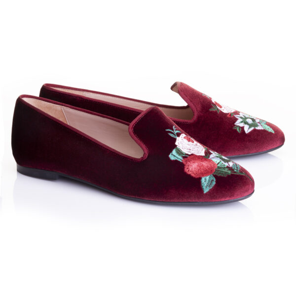 French Sole Hefner Burgundy Velvet Floral Embroidery (HFF206)
