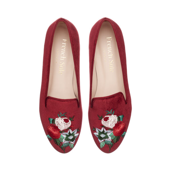 french sole Hefner Burgundy Velvet Floral Embroidery (HFF206)