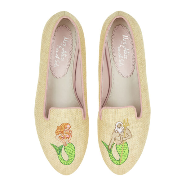 french sole Hefner Natural Raffia Mermaid Embroidery (HFF150)