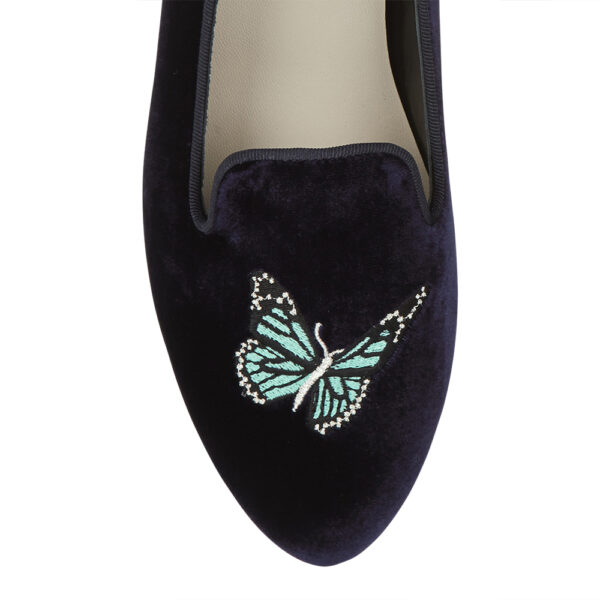 French Sole Hefner Navy Velvet Butterfly Embroidery (HFF144)