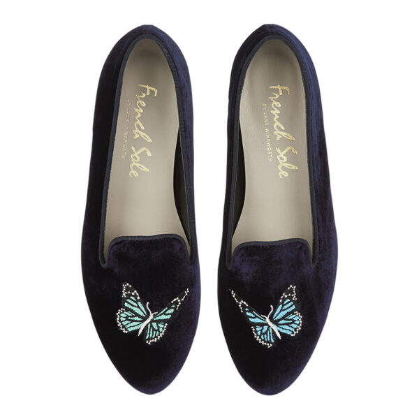 french sole Hefner Navy Velvet Butterfly Embroidery (HFF144)