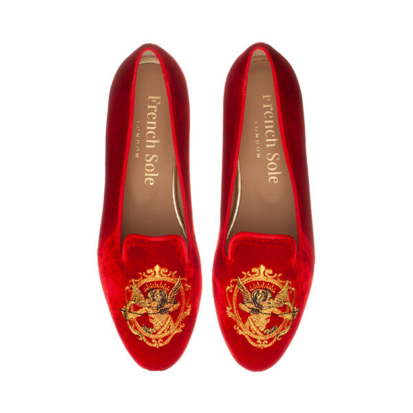 french sole Hefner Red Velvet Gold Cherub Embroidery (HFF221)