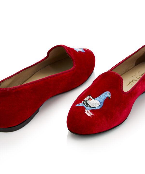 French Sole Hefner Red Velvet Pigeon Embroidery (HFF240)
