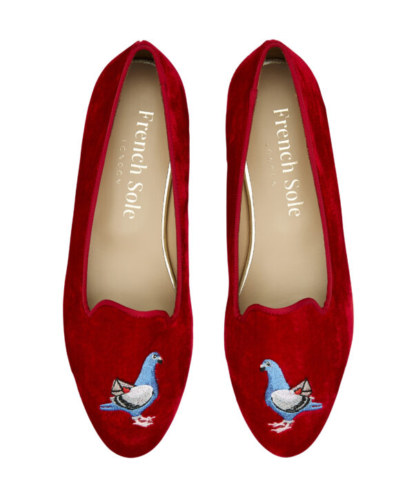 French Sole Hefner Red Velvet Pigeon Embroidery (HFF240)
