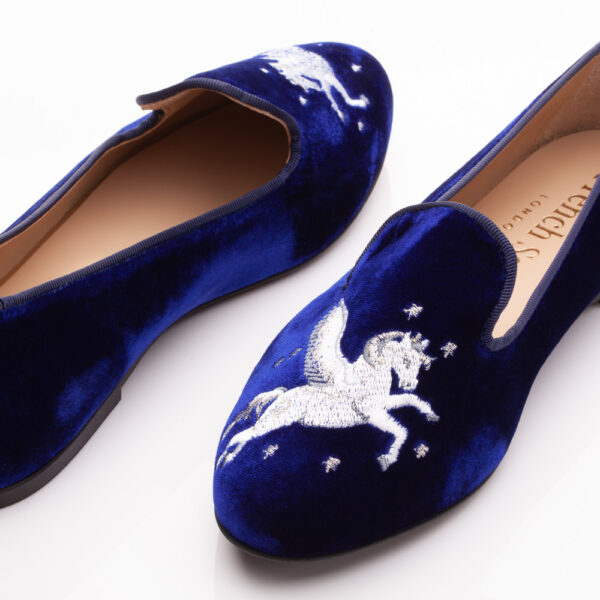 French Sole Hefner Royal Blue Velvet Pegasus Embroidery (HFF223)