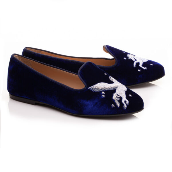 French Sole Hefner Royal Blue Velvet Pegasus Embroidery (HFF223)