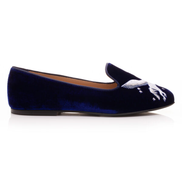 French Sole Hefner Royal Blue Velvet Pegasus Embroidery (HFF223)