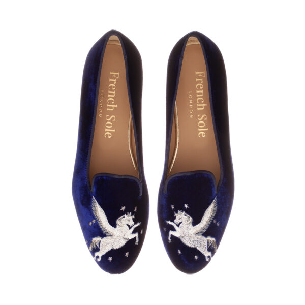 french sole Hefner Royal Blue Velvet Pegasus Embroidery (HFF223)