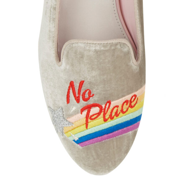 French Sole Hefner Taupe Velvet No Place Like Home Embridery (HFF151)