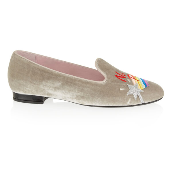 French Sole Hefner Taupe Velvet No Place Like Home Embridery (HFF151)