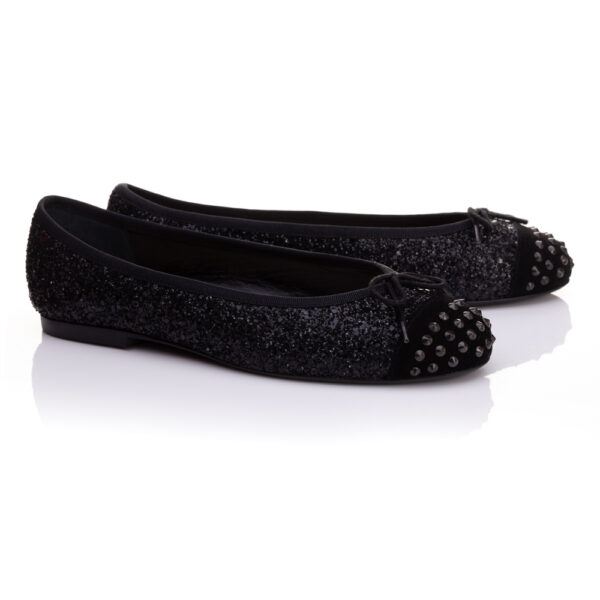 French Sole Henrietta Black Glitter Silver Spike Studs Leather (HET02)