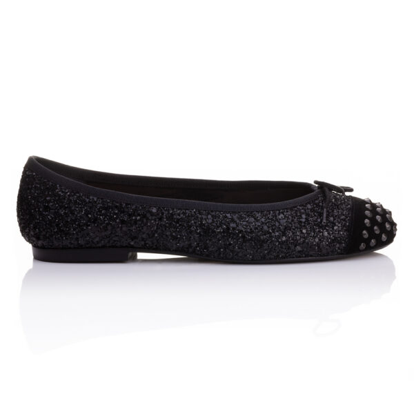 French Sole Henrietta Black Glitter Silver Spike Studs Leather (HET02)