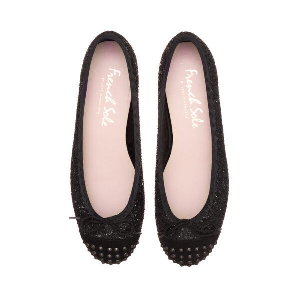 french sole Henrietta Black Glitter Silver Spike Studs Leather (HET02)