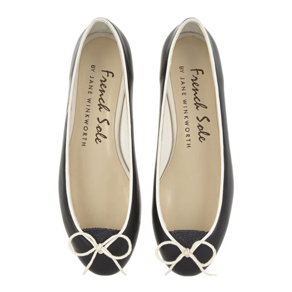 french sole Henrietta Black Leather Cream Trim (HE1023)