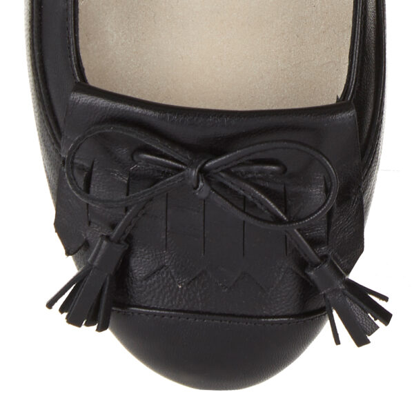 French Sole Henrietta Black Leather Fringe Bow (HE938)