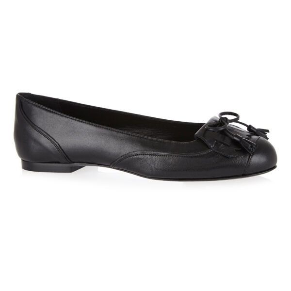 French Sole Henrietta Black Leather Fringe Bow (HE938)