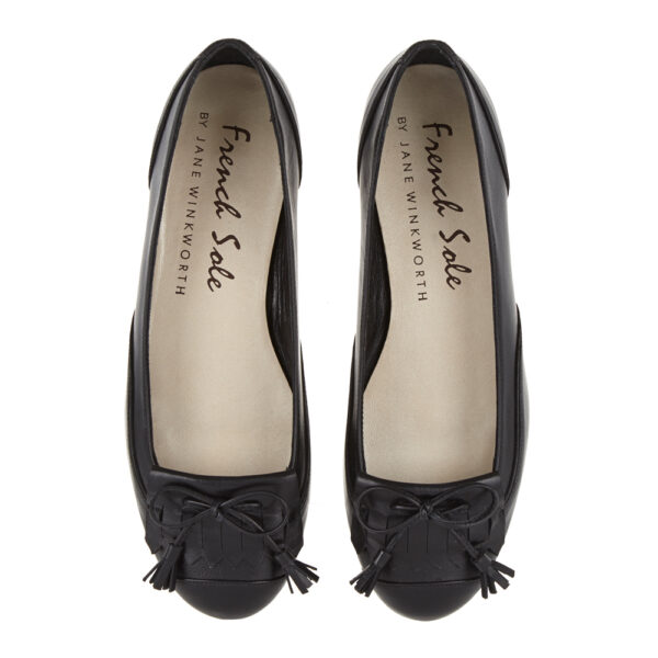 french sole Henrietta Black Leather Fringe Bow (HE938)