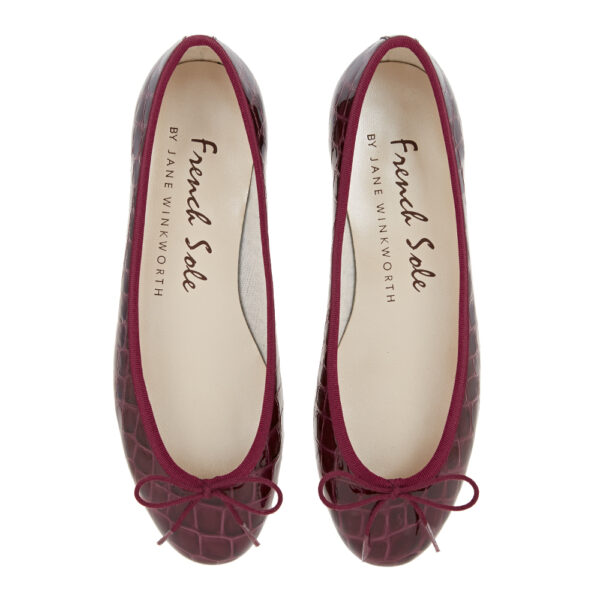french sole Henrietta Children’s Burgundy Patent Crocodile (HE787)